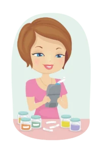 Illustration of lady using a label maker to label some glass jars.