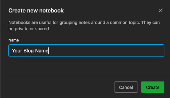 Screenshot of creating a new notebook in Evernote.