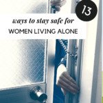 Photo of a chain-locked door being pried open by two hands. Caption reads: 13 ways to stay safe for women living alone.