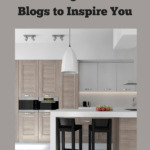 Photo of an immaculate, uncluttered kitchen. The built-in cabinets are ceiling height and have greige fronts. The cabinets above the sink, and the countertops, are white. There's a white island seating area for two in front of the cooking area, with two dark-colored bar stools. Caption reads: 10 home organization blogs to inspire you.