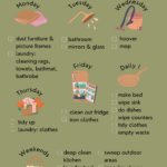 Cleaning checklist for every day of the week with various tasks.