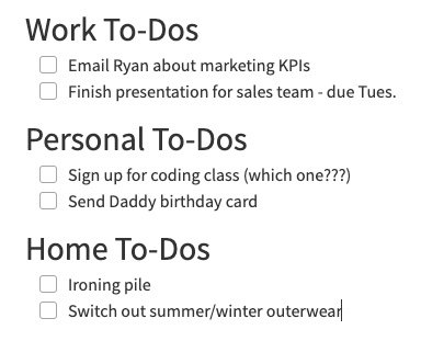 Screenshot showing how to organize a to-do list in Evernote.