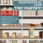3D render of a narrow, tiny pantry for an article with tips on how to keep it organized.
