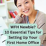 Twenty-something Asian woman with hair pulled back, looking up into the camera and smiling from her home office workspace.