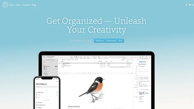 Screenshot of Devonthink website by Devon Technologies.