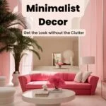 Modern, luxurious interior with a Barbiecore aesthetic illustrating Barbiecore interior design with bubblegum pink seating, white coffee table and poufs, baby pink wall panelling, soft blush pink carpeting, two palm trees and a massive skylight letting in some indirect sun.
