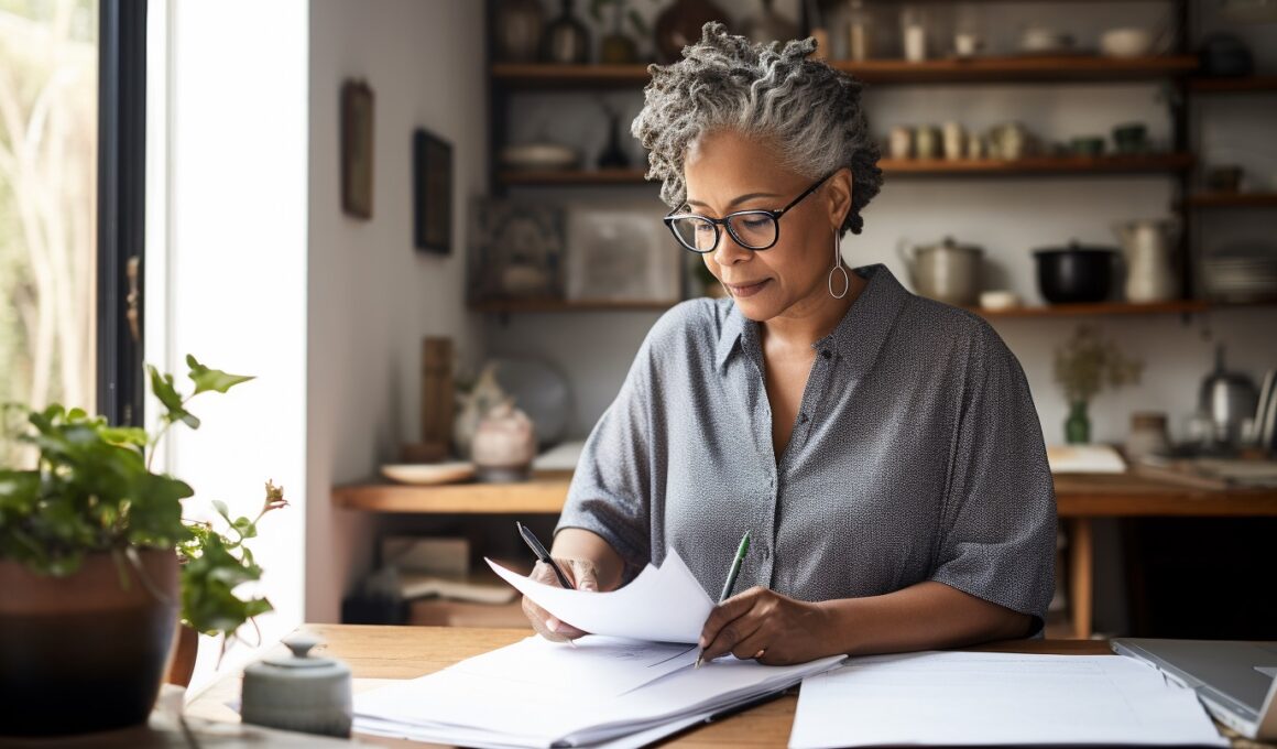 graphical illustration of a youthful 60-something black female editor at her desk working on guest post submission guidelines