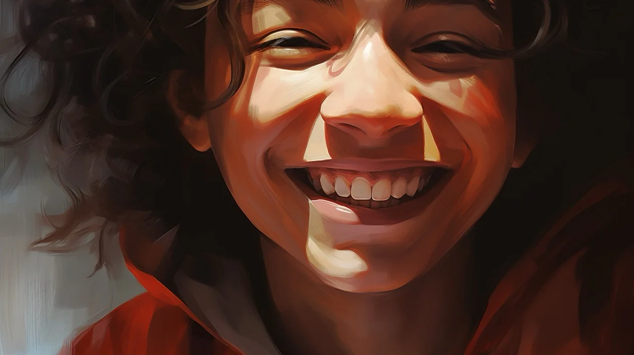 Close-up portrait of a smiling, happy person - simple and clear symbol of happiness