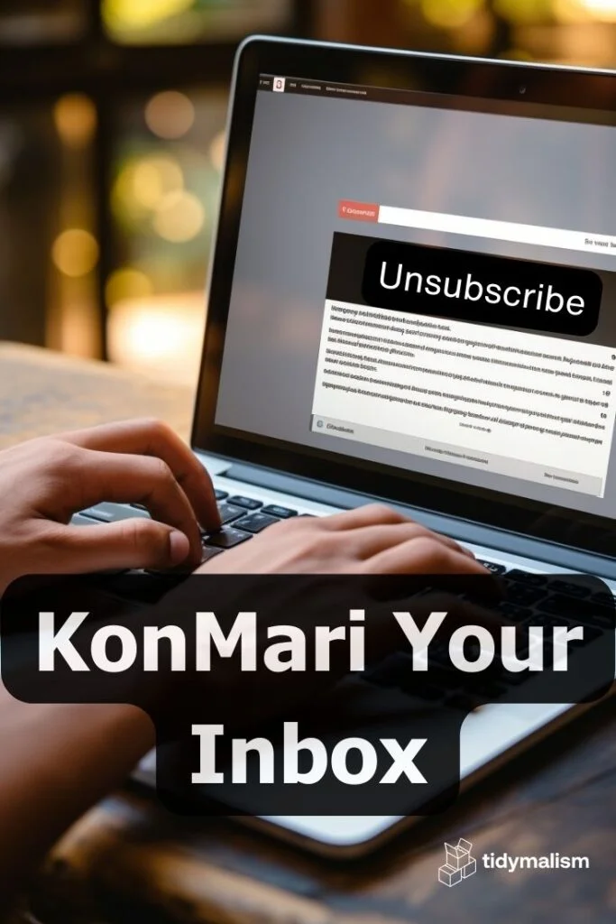 Hands typing on a keyboard, hitting a big "Unsubscribe" button on the screen to rein in the digital onslaught of clutter in their inbox.