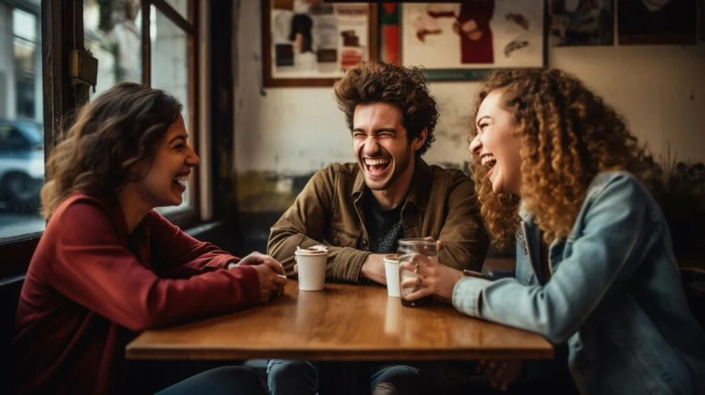 Happiness is a choice, not an option. One way to choose to be happy is to invest time in close friendships like in this photo of three friends making time to meet for coffee and have a laugh.