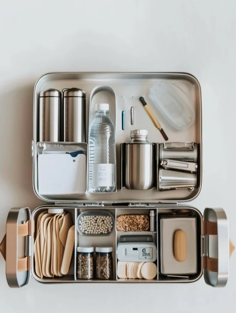 foldable metal box used to store survival kit supplies for emergency preparedness