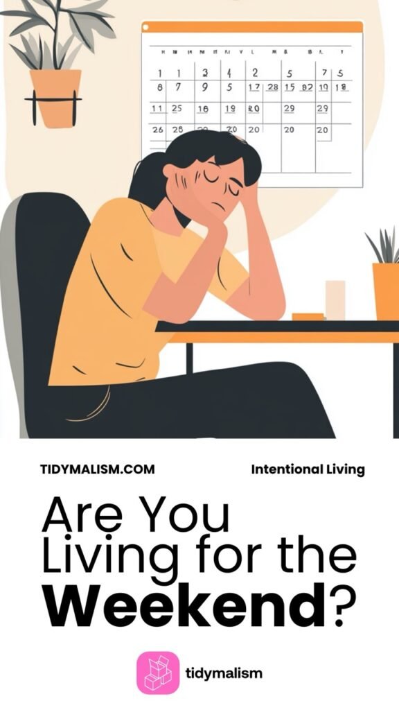 illustration of female figure slumped over her desk at work, defeated. A calendar hangs on the wall behind her, as if to say she's counting down the time at work.