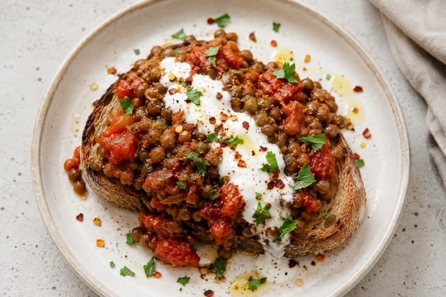 lentils on toast lunch for one